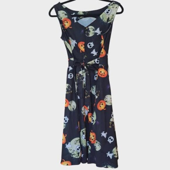 Missjoy Halloween Vintage Tea Rockabilly Sleeveless Jack O’Lantern Dress M Retro - Picture 2 of 11